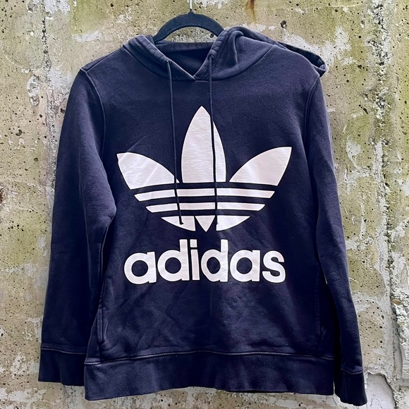 Adidas Originals Large Trefoil Hoodie / Sweatshirt, Black / White, Small - Picture 1 of 10